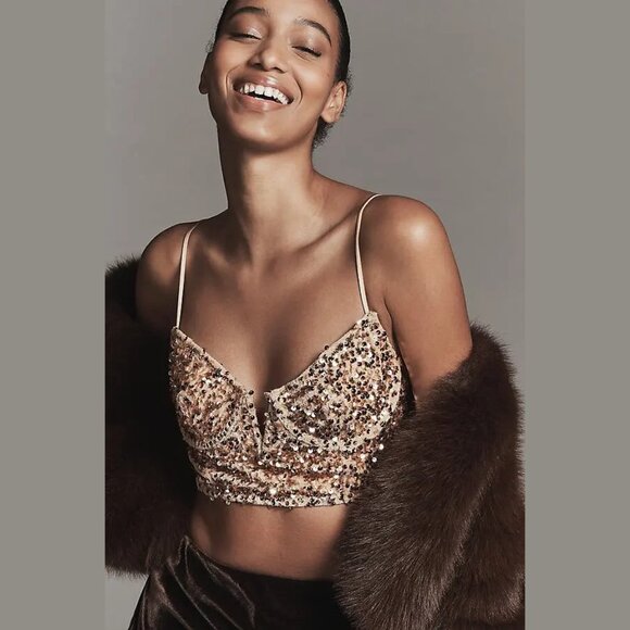 Anthropologie Other - NEW Size XL The Eve Sequin Longline Bralette - Beige by Anthropologie